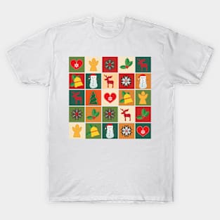 Christmas pattern with multiple seasonal decorations T-Shirt